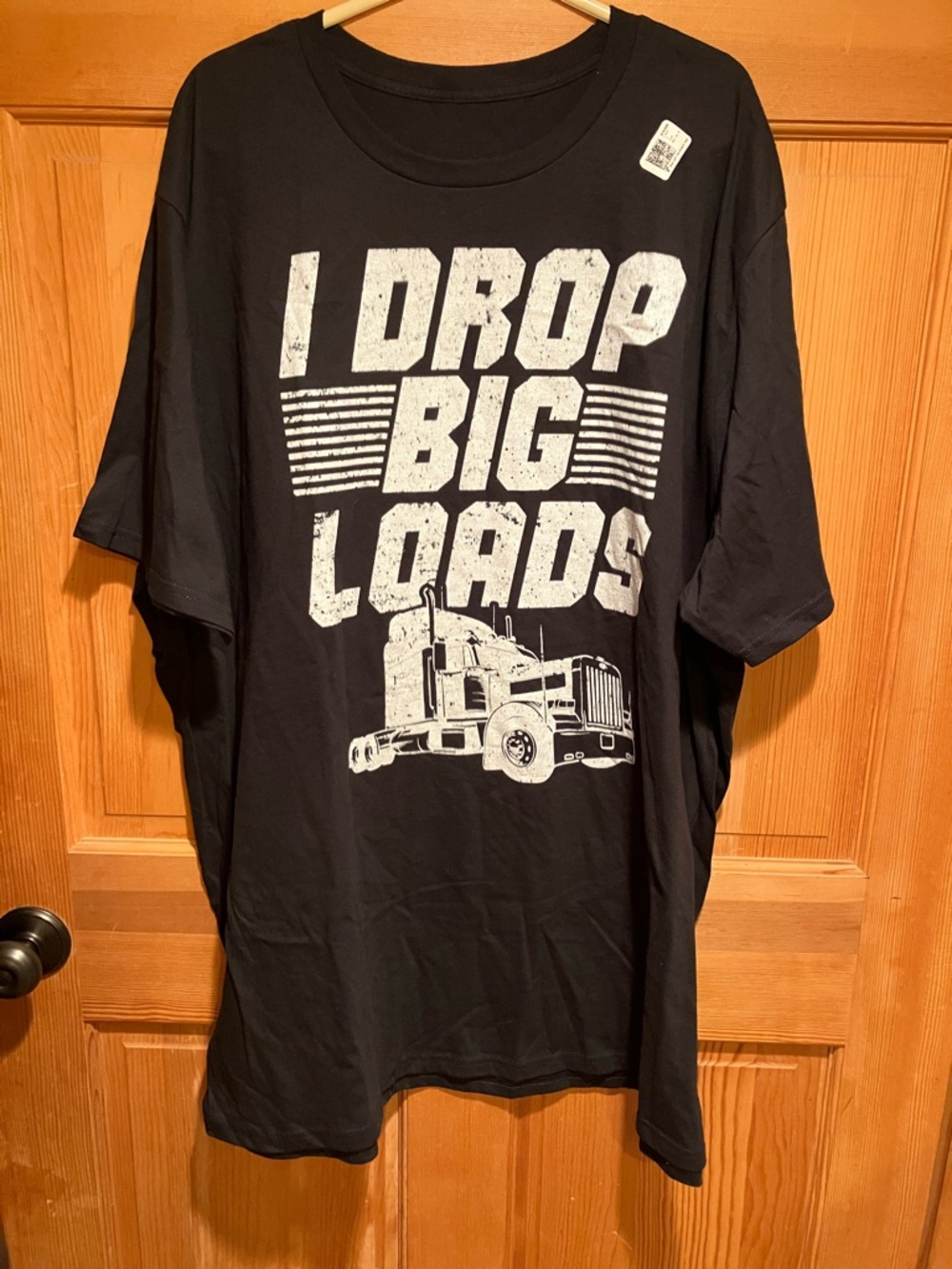 Graphic Black Tee with White Truck Print - "I Drop Big Loads"
